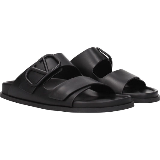 Valentino Garavani Black Leather Slippers Sandals VA-8547318857993-EU40/US7