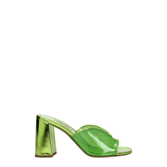 Miu Miu Green Plexiglass Platform Sandals with open toe design and mid heels, crafted from leather with an 8.5 cm heel height.