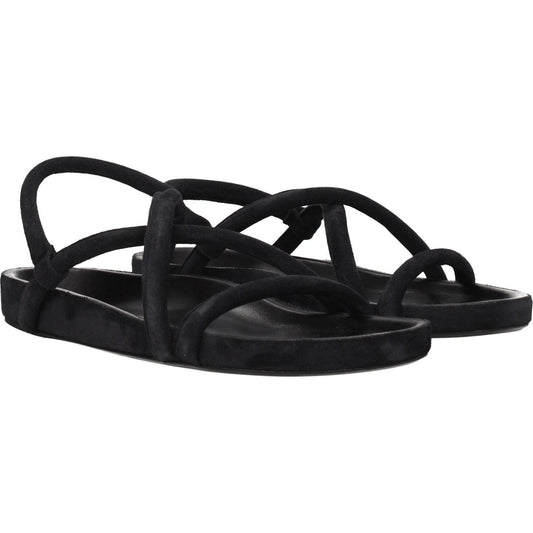 Isabel Marant Black Leather Flat Sandals IS-8547328229641-EU41/US8