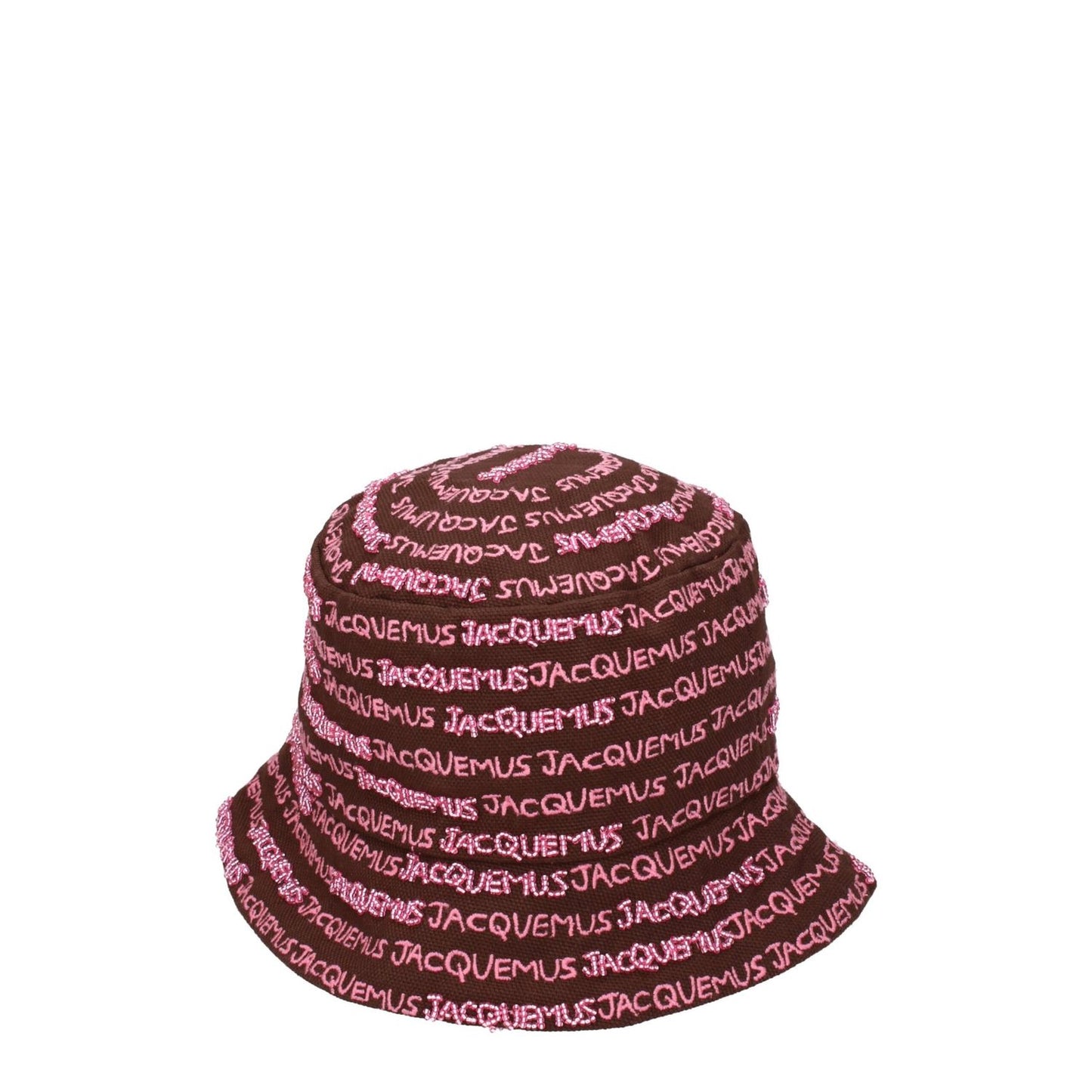 Jacquemus Brown Cotton Bucket Hat with pink beaded logo, 100% cotton, casual style, MPN 235AC4515035850, product code F76826.