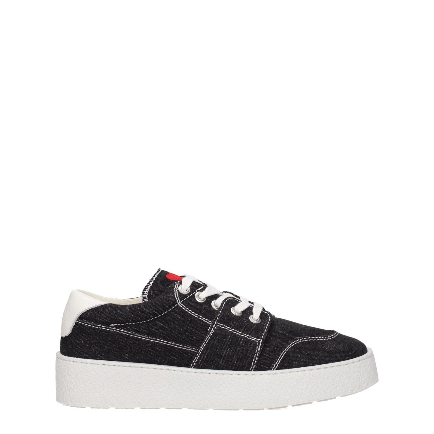 Ami Paris Black Fabric Low Top Sneakers with white sole, lace-up closure, front detail, and back logo.