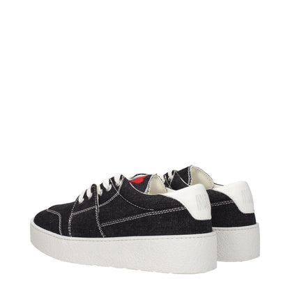 Ami Paris Black Fabric Low Top Sneakers with white soles, featuring a lace-up closure, round toe, and mid heels. Casual style.