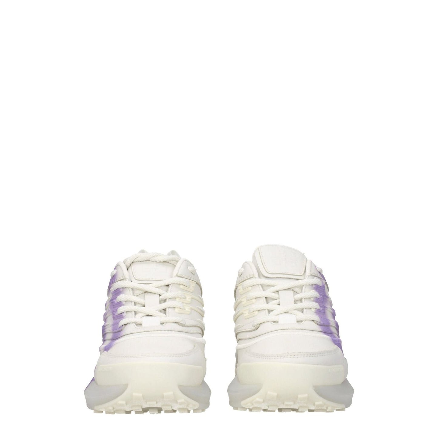 Front view of Givenchy Beige Leather Low Top Sneakers with lilac side detail and lace-up closure.
