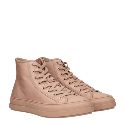 Valentino Garavani Pink Fabric High Top Sneakers with lace-up closure and rubber sole, featuring logos on front and back.