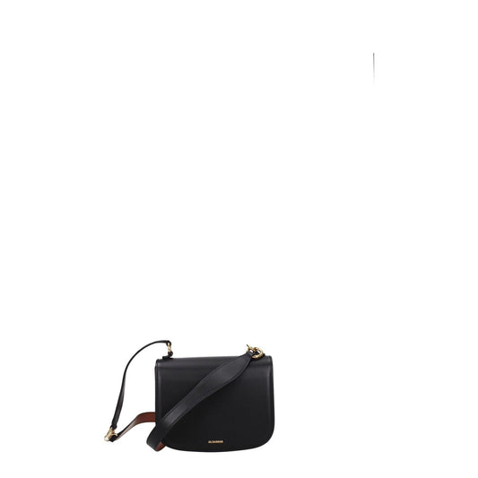 Jil Sander Black Leather Handbag with gold details and removable handle, small size and casual style, featuring button closure.