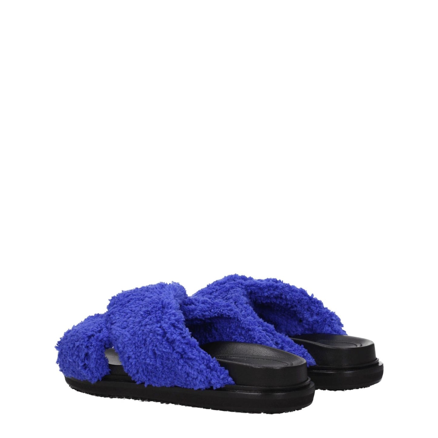 Marni Purple Fabric Slippers with open toe, side logo, and low flat heel. Casual style with juniper accents and rubber sole.