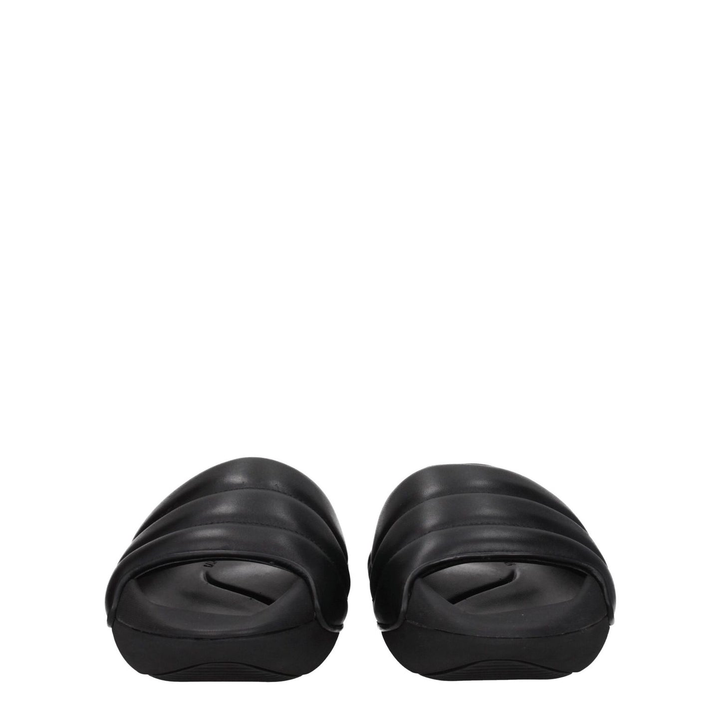 Balmain Black Leather Slippers with open toe design and side logo, featuring rubber sole and mid heel, style VL299LPQP0PA.