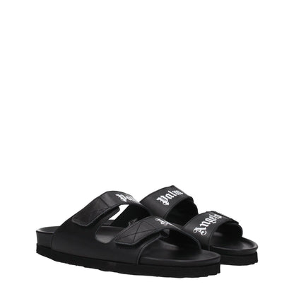 Palm Angels Black Leather Slippers