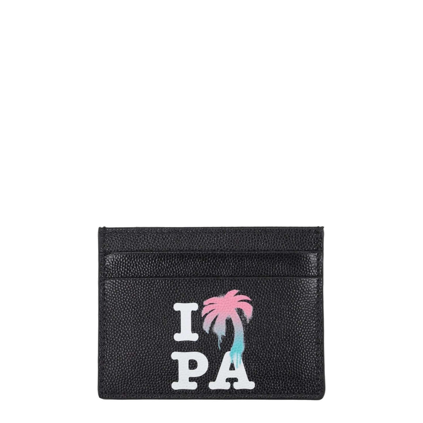 Palm Angels Black Leather Cardholder with front logo, 5 card slots, size 8x10.5 cm.