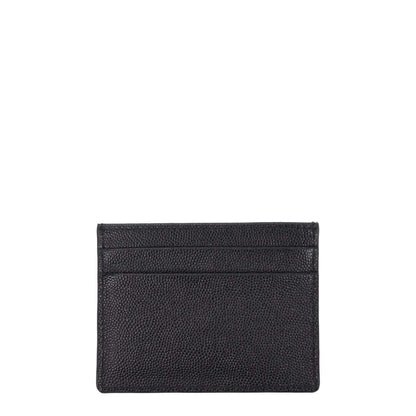 Palm Angels Black Leather Cardholder with front logo, 5 card slots, and stylish street design.