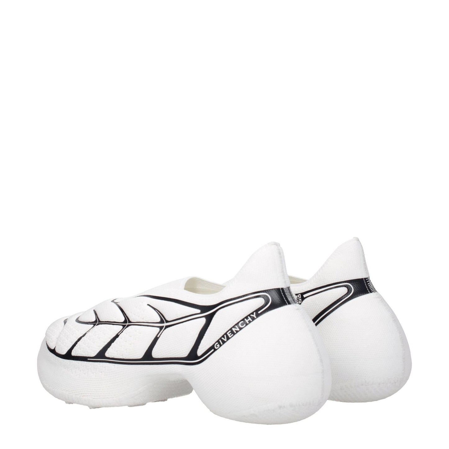 Givenchy White Fabric Low Top Sneakers with side logo, round toe, and mid heels for a casual style look.