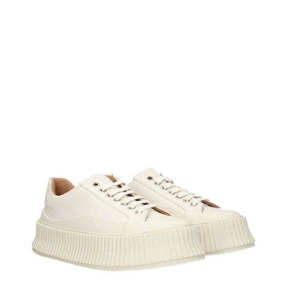 Jil Sander White Fabric Platform Sneakers with aged effect, lace-up closure, rubber sole, 5 cm wedge, round toe. MPN: J15WS0002P2965107