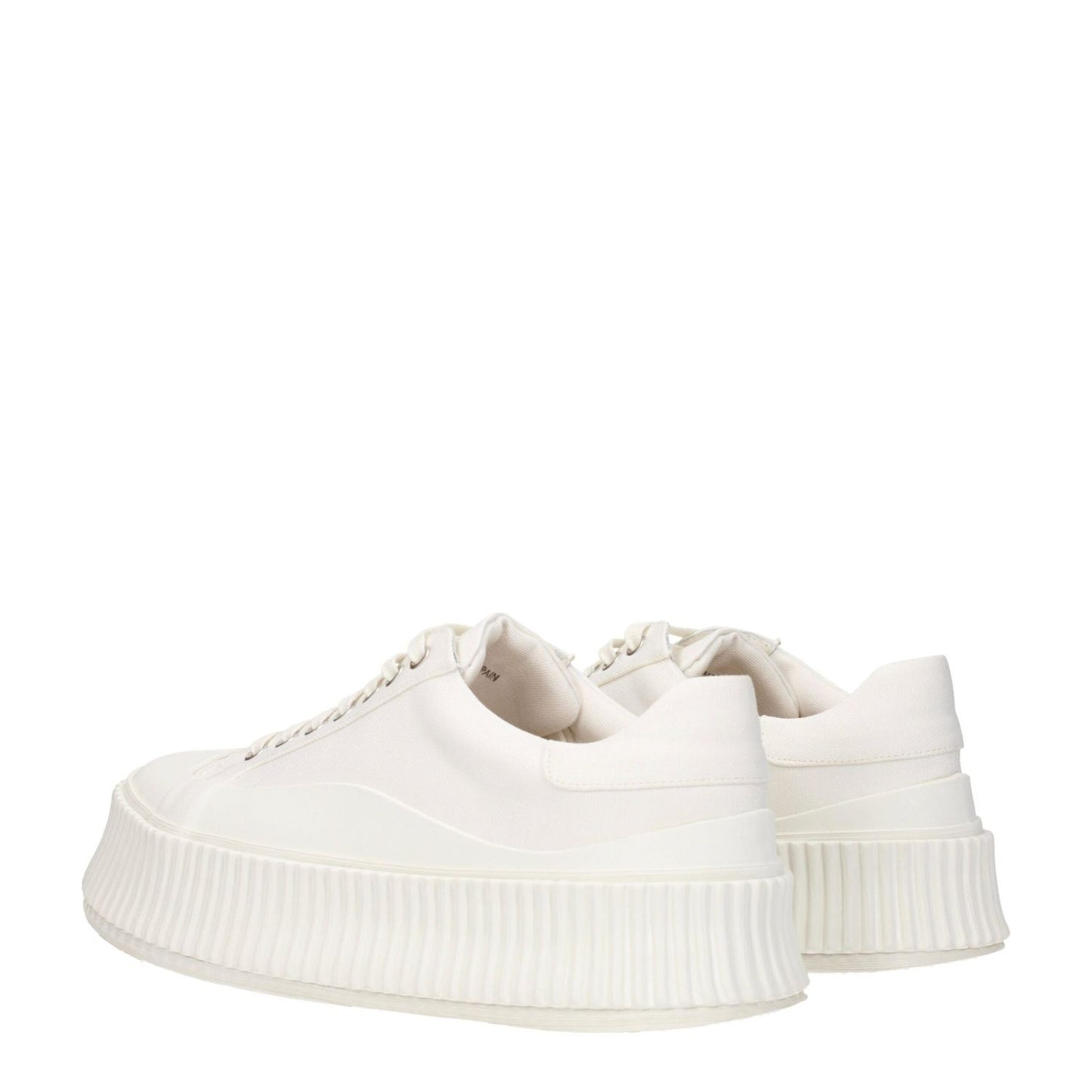 Jil Sander White Fabric Platform Sneakers with 5cm wedge, round toe, and rubber sole, featuring a lace-up closure. MPN: JI32535B15612101.