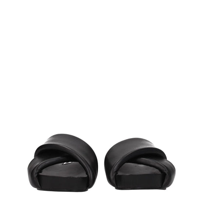 Jil Sander Black Leather Slippers with vintage effect, open toe design, and mid heels, showcasing casual style and quality leather craftsmanship.