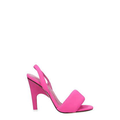 The Attico Pink Fabric Stiletto Heel Sandals with open toe and high heel, featuring leather materials and geranium hues.