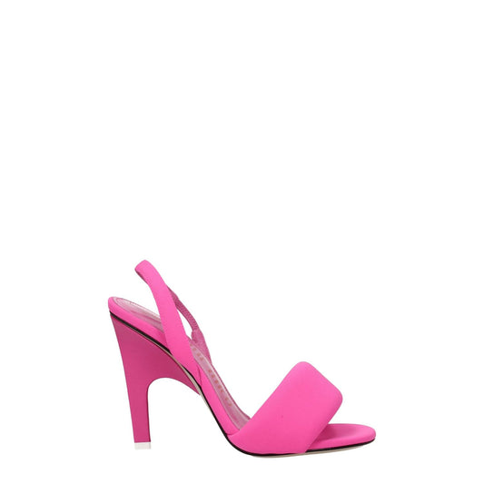 The Attico Pink Fabric Stiletto Heel Sandals with open toe and high heel, featuring leather materials and geranium hues.