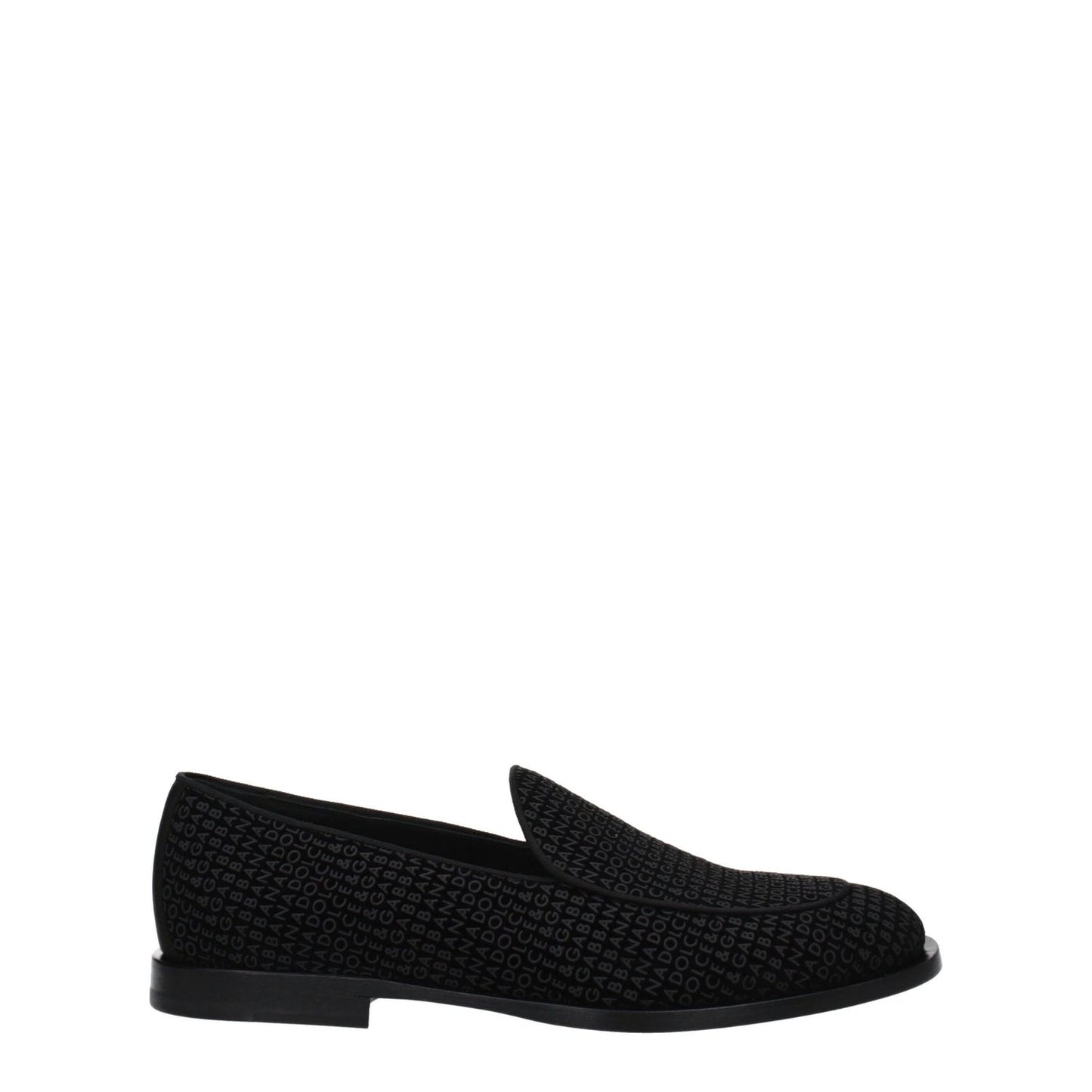 Dolce & Gabbana Black Velvet Slip-On Loafers with leather sole and round toe, featuring the logo design. MPN A50508AG2918B956.