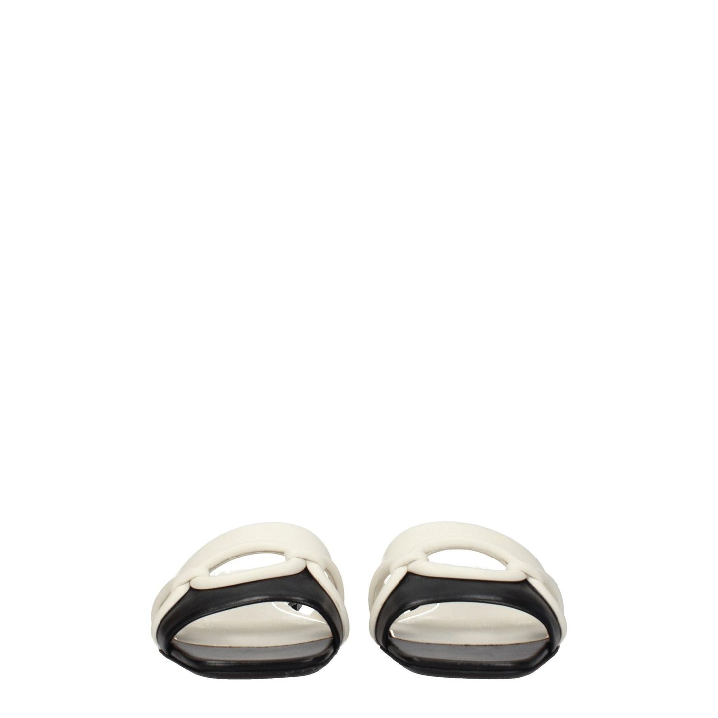 Valentino Garavani Black Leather Slippers with ivory accents, open toe, casual style. MPN: S0GH7ZUC790.