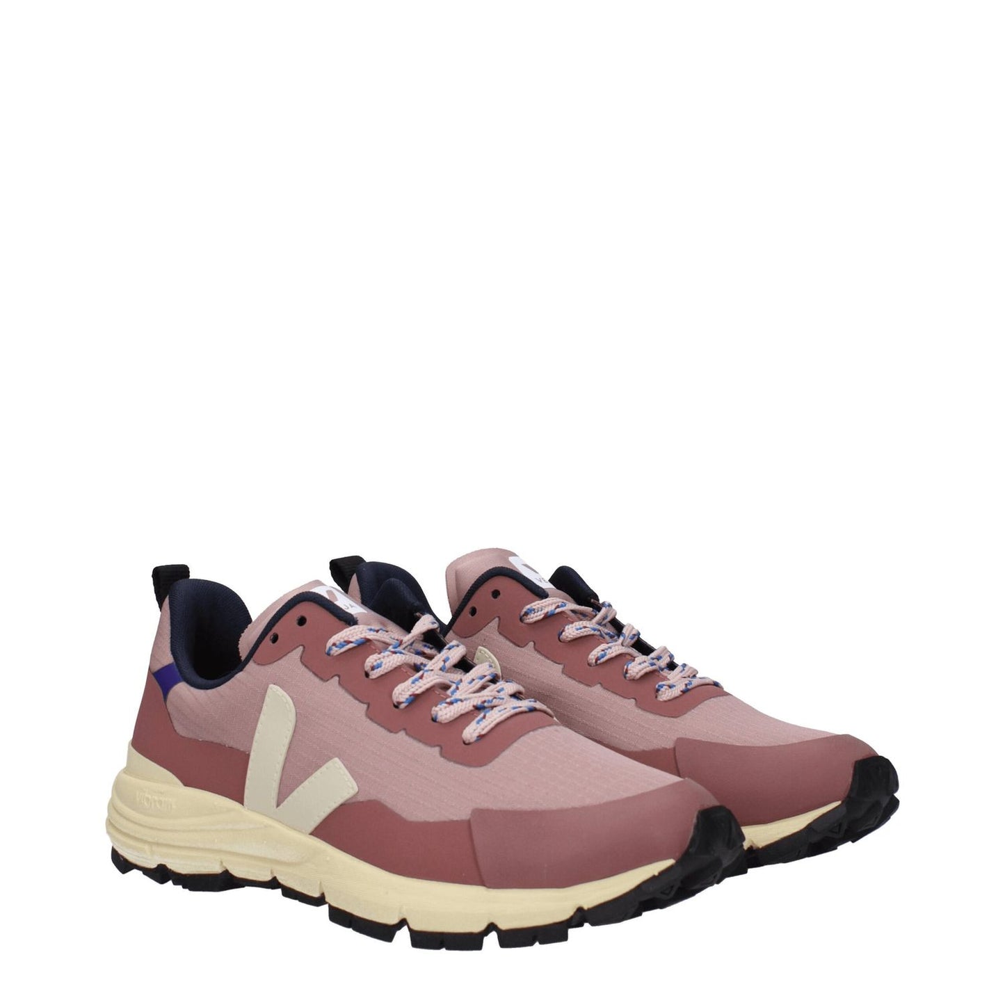 Veja Pink Fabric Athletic Sneakers with lace-up closure, side detail, and front logo, featuring a rubber sole and round toe design.