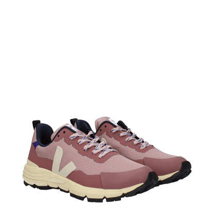 Veja Pink Fabric Athletic Sneakers with lace-up closure, side detail, and front logo, featuring a rubber sole and round toe design.