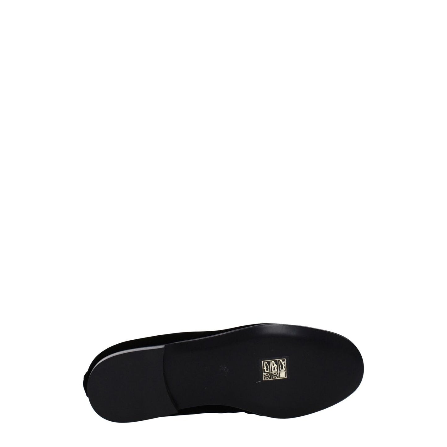 Underside view of Palm Angels Black Velvet Slip-On Loafers with logo and leather sole.