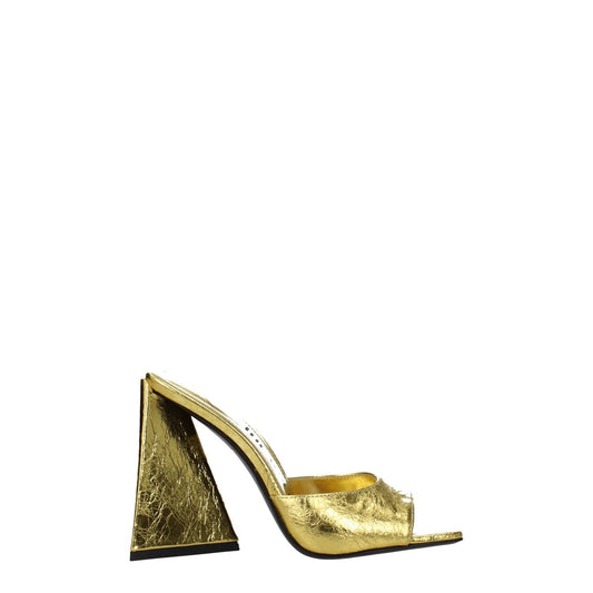 The Attico Gold Leather Platform Sandals with high heel and open toe design, featuring vintage effect in gold leather.