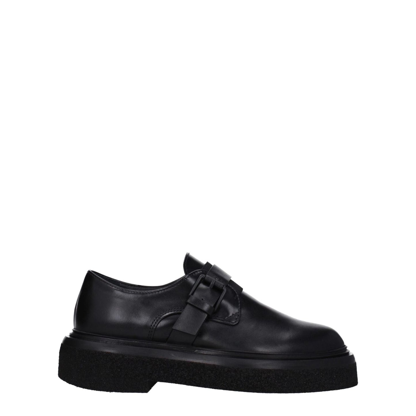 Max Mara Black Leather Oxfords And Derbies with buckle closure, round toe, low flat heel, casual style, rubber sole - MPN 23452605346004.