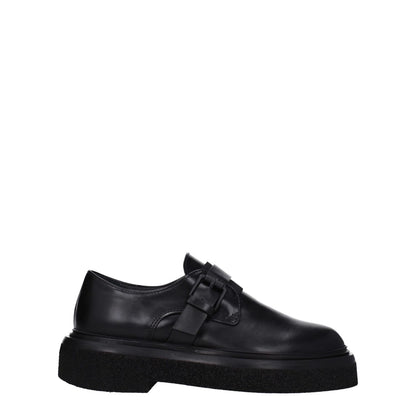 Max Mara Black Leather Oxfords And Derbies with buckle closure, round toe, low flat heel, casual style, rubber sole - MPN 23452605346004.