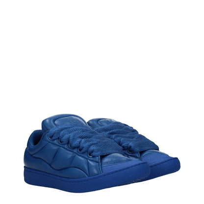 Lanvin Blue Leather Low Top Sneakers with front and back logo, lace-up closure, rubber sole, and round toe.