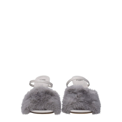 Fendi Gray Mink Slippers with open toe, high heel, leather sole, side logo detail. Style: Casual. MPN: 8R8212AHGHF1IDQ. New collection: No.