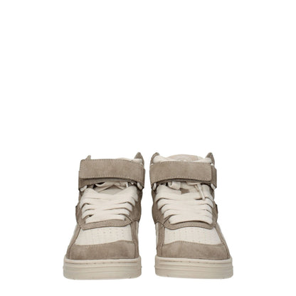 Palm Angels Beige Leather High Top Sneakers with front, side, and back logos, sporty glam style, featuring suede material and strap closure.