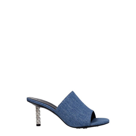 Givenchy Blue Fabric Platform Sandals featuring open toe and mid heels in denim color. MPN BE3083E1TM420, leather sole, 7 cm heel.