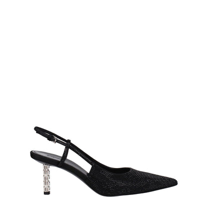 Givenchy Black Fabric High Heel Pumps with rhinestone, pointy toe, and buckle closure, featuring leather sole and mid heel height of 7 cm.