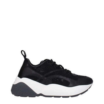 Stella McCartney Black Fabric Chunky Sneakers with lace-up closure, rubber sole, and round toe design. Casual style, mid heel, 6 cm height.