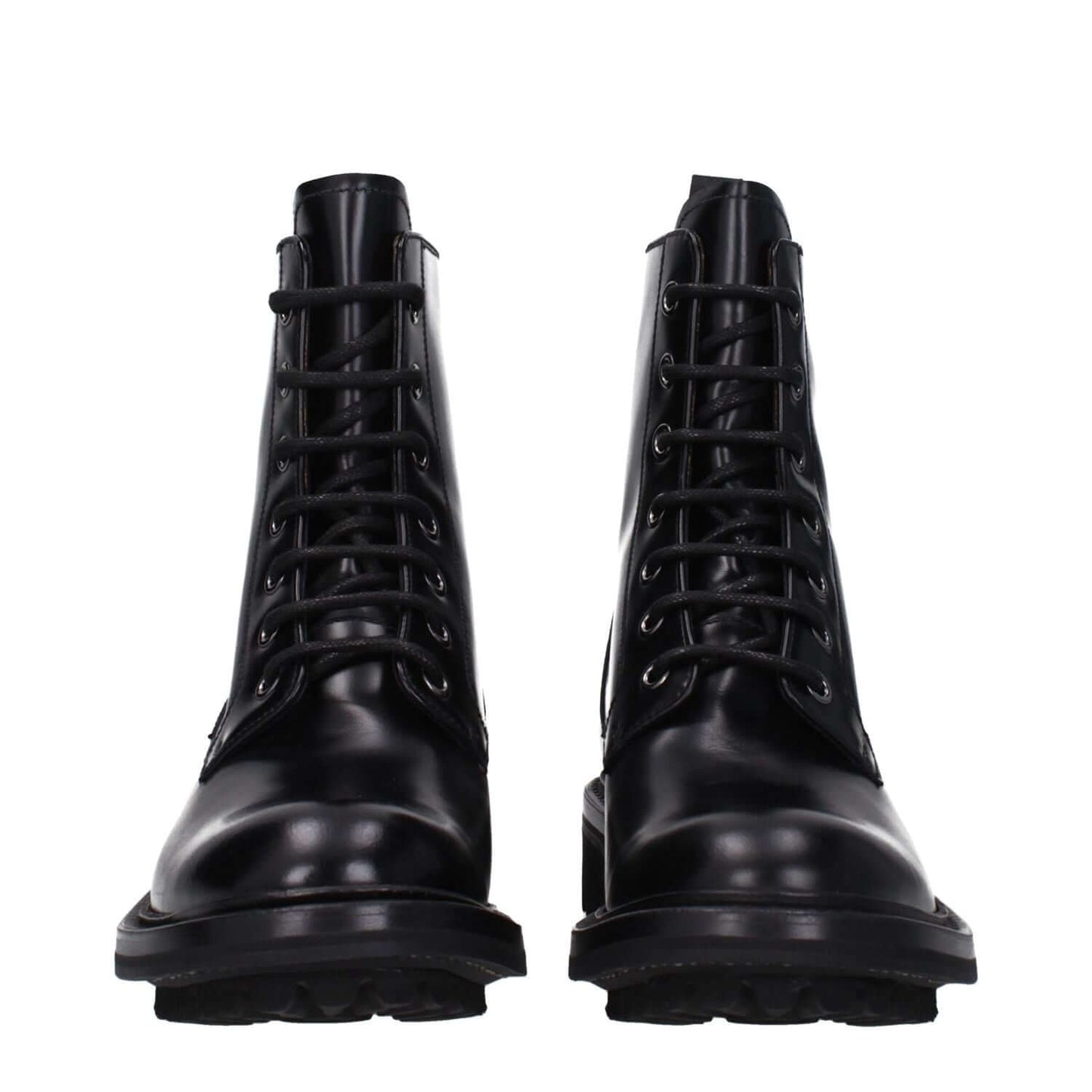 Church's Black Leather Ankle Boots with lace-up closure featuring round toe and rubber sole, vintage effect, casual style