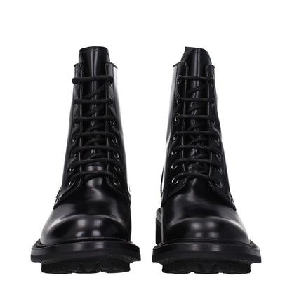 Church's Black Leather Ankle Boots with lace-up closure featuring round toe and rubber sole, vintage effect, casual style