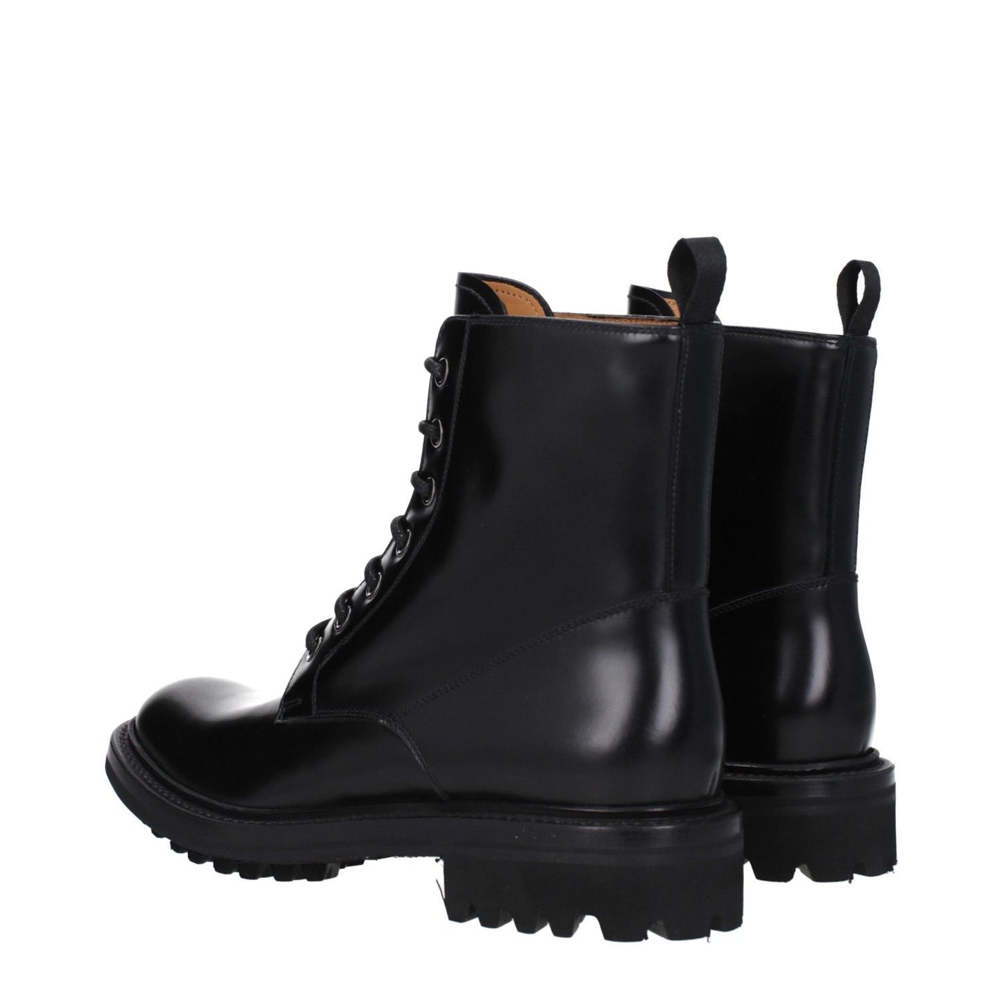 Church's Black Leather Ankle Boots with lace-up closure, vintage effect, and rubber sole for casual style.