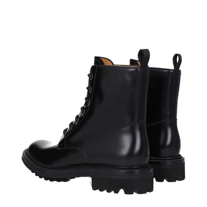 Church's Black Leather Ankle Boots with lace-up closure, vintage effect, and rubber sole for casual style.