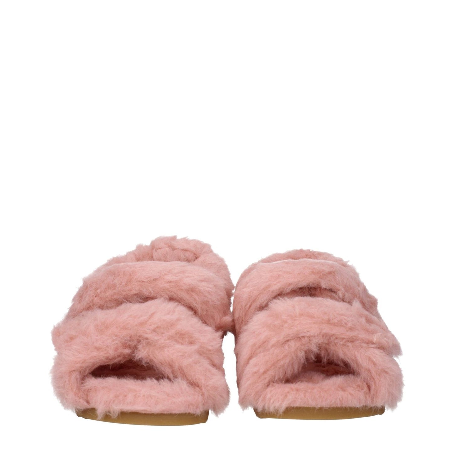 Max Mara Pink Fur Flat Sandals with eco fur and rubber sole, featuring an open toe and strap closure, style: casual, side logo detail.