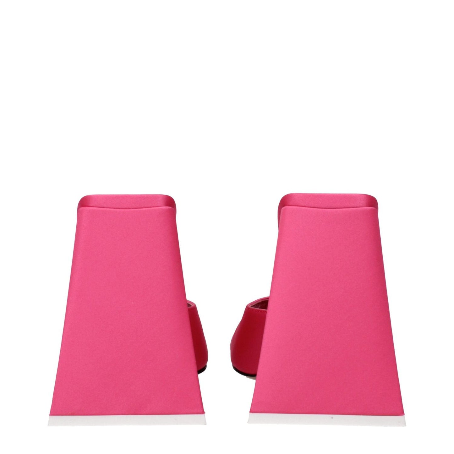 Back view of The Attico Pink Fabric Platform Sandals with high heels and open toe design, featuring a leather sole.