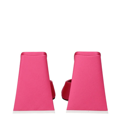 Back view of The Attico Pink Fabric Platform Sandals with high heels and open toe design, featuring a leather sole.