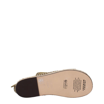 Bottom view of Isabel Marant Green Leather Flat Sandals with leather sole and stud details.