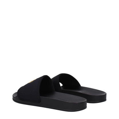 Palm Angels Black Fabric Slippers with open toe and rubber sole, featuring front logo design. MPN: PMIC010MAT0021020.