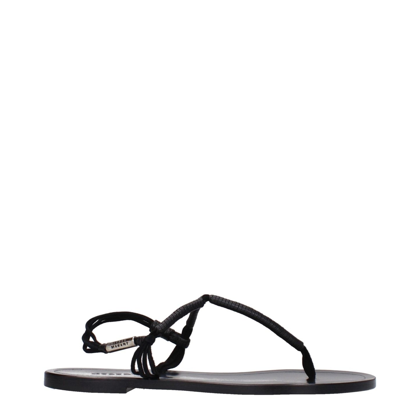 Isabel Marant Black Leather Flip-Flop Sandals featuring open toe, low flat heel, and side logo details. Casual style sandals, MPN SD0058FAA2B03S01BK.