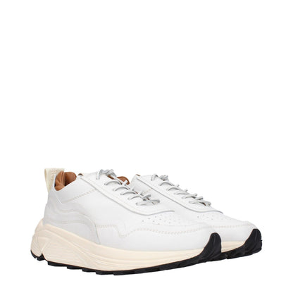 Buttero White Leather Chunky Sneakers with front and back logos, vintage effect, aged and scratching effects, lace-up closure.