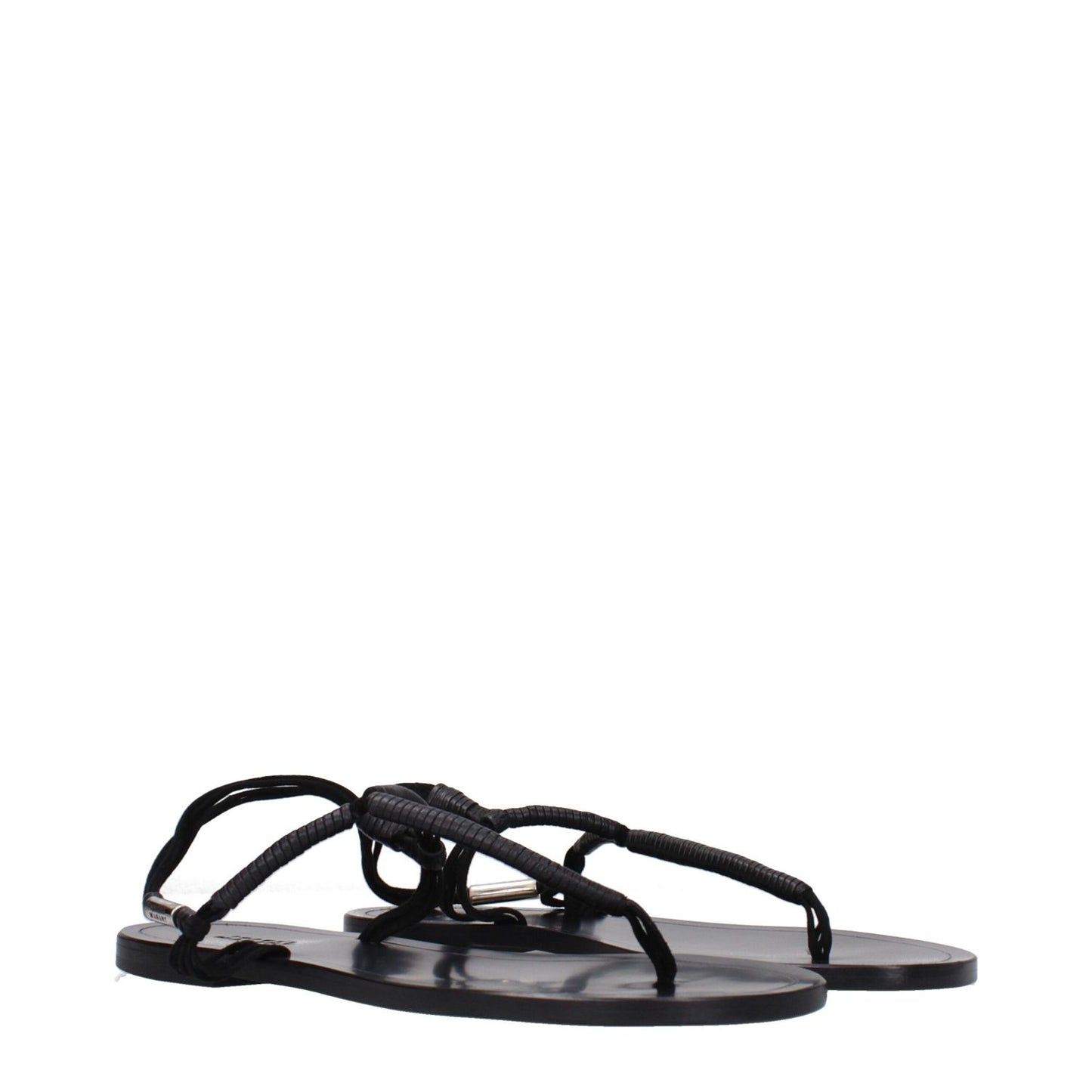Isabel Marant Black Leather Flip-Flop Sandals with open toe and side logo, casual style and low flat heel, MPN SD0058FAA2B03S01BK.
