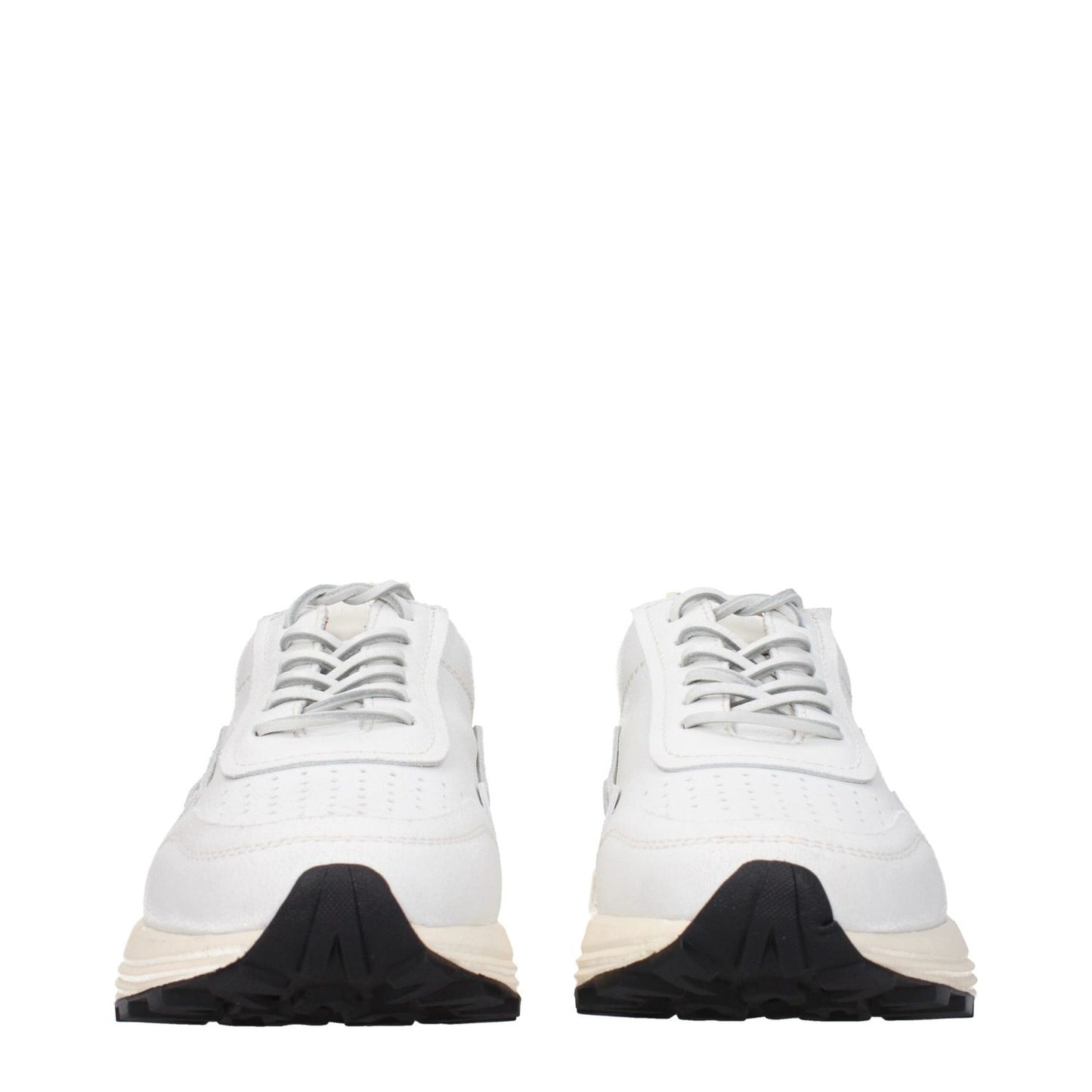 Front view of Buttero White Leather Chunky Sneakers with vintage and aged effects, featuring rubber sole and lace-up closure.