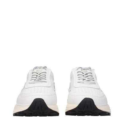 Front view of Buttero White Leather Chunky Sneakers with vintage and aged effects, featuring rubber sole and lace-up closure.