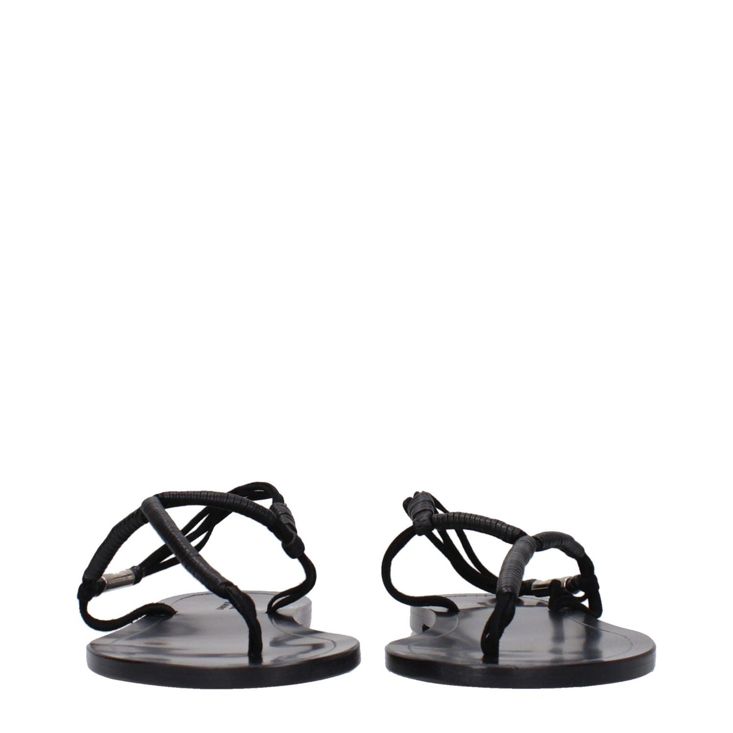 Isabel Marant Black Leather Flip-Flop Sandals with open toe, low flat heel, and side logo. MPN SD0058FAA2B03S01BK, stylish and casual.