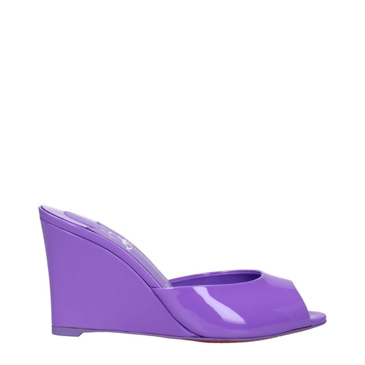 Christian Louboutin Purple Leather Wedge Sandals with open toe and 9.5 cm heel for stylish footwear.